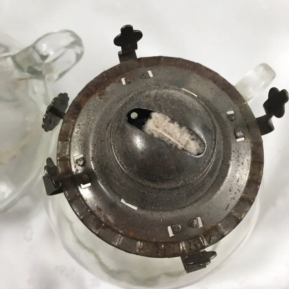 lot of 2 Matching Chamber Glass Oil Lamps Clear Glass with Handle